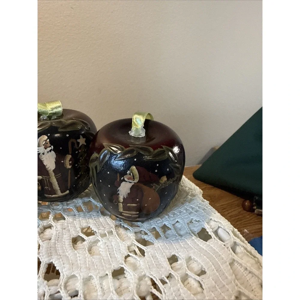 Set Of 5 Hand Painted Apple Ornaments